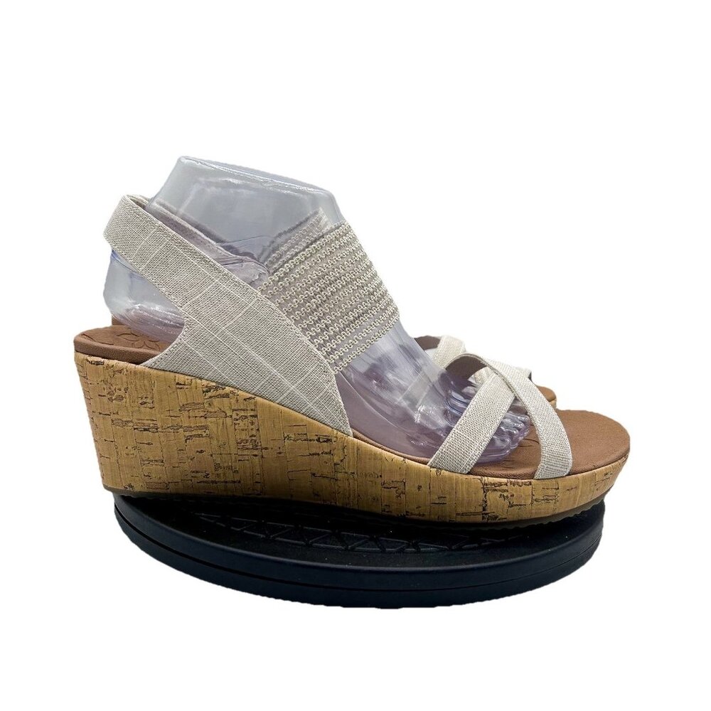 Skechers Sandals Womens 10 Cali Beverlee High Tea Wedge Strappy Slingback Gray